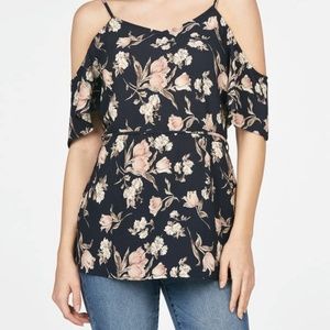 Cold Shoulder Tie Waist Blouse